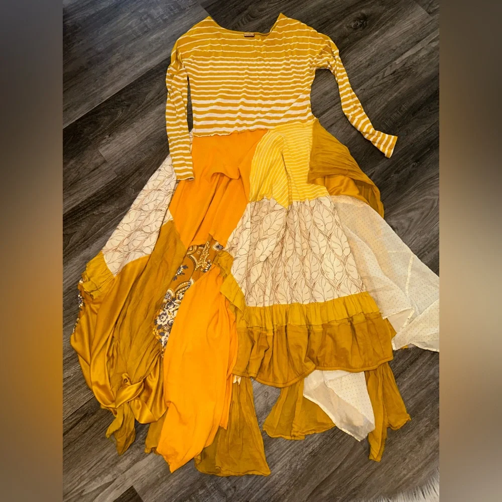Patchwork  bohemian maxi dress layered ruffle spring summer size small Custom S
